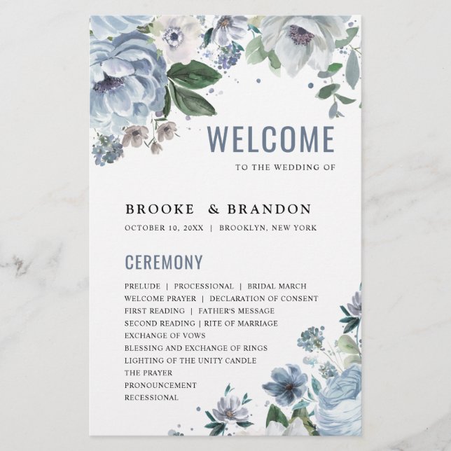 Shades of Gray Dusty Blue Winter Wedding Program (Vorderseite)