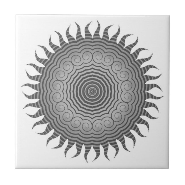 Shades of Gray Sun Mandala Keramik Tile Fliese (Vorderseite)
