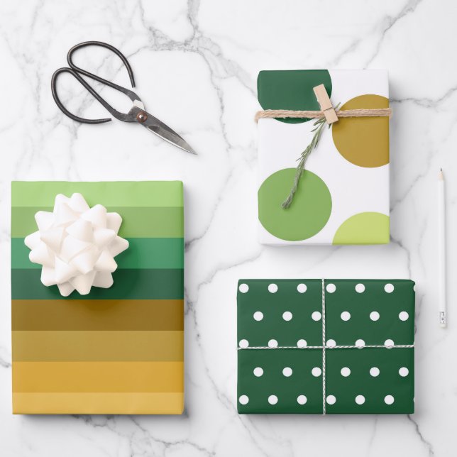 SHADES OF GREEN ORANGE BROWN GEOMETRIC PATTERNS GESCHENKPAPIER SET (Vorderseite)