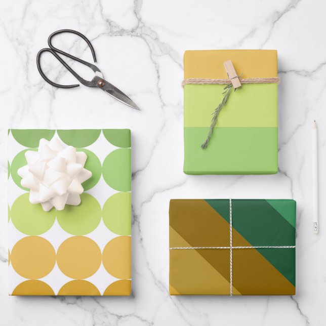 SHADES OF GREEN ORANGE BROWN GEOMETRIC PATTERNS GESCHENKPAPIER SET (Vorderseite)