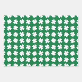 SHADES OF GREEN WITH WHITE IRISH SHAMROCKS GESCHENKPAPIER SET