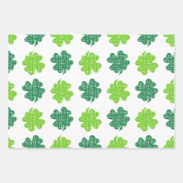 SHADES OF GREEN WITH WHITE IRISH SHAMROCKS GESCHENKPAPIER SET