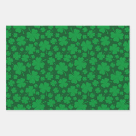 SHADES OF IRISH GREEN & WHITE SHAMROCKS GESCHENKPAPIER SET