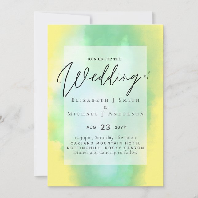 Shades of Lemon Mint Modern Budget Hochzeit (Vorderseite)