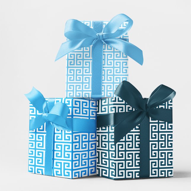 Shades of Ocean Blue Griry Key Geschenkpapier Set (Shades of Ocean Blue Greek Key Wrapping Paper Sheets)