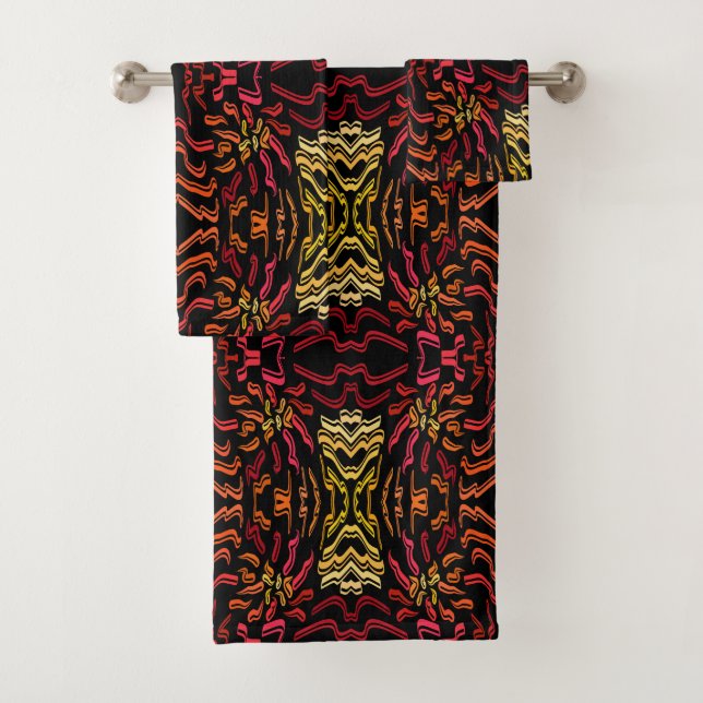 Shades Of Orange Red Yellow Ribbon Art Design Badhandtuch Set (Insitu)