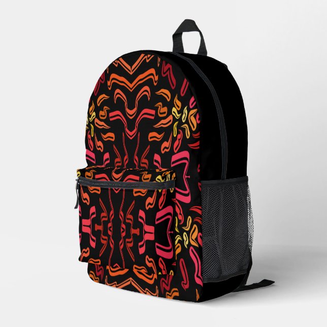 Shades Of Orange Red Yellow Ribbon Art Design Bedruckter Rucksack (Rückseitige Ecke Rechts)