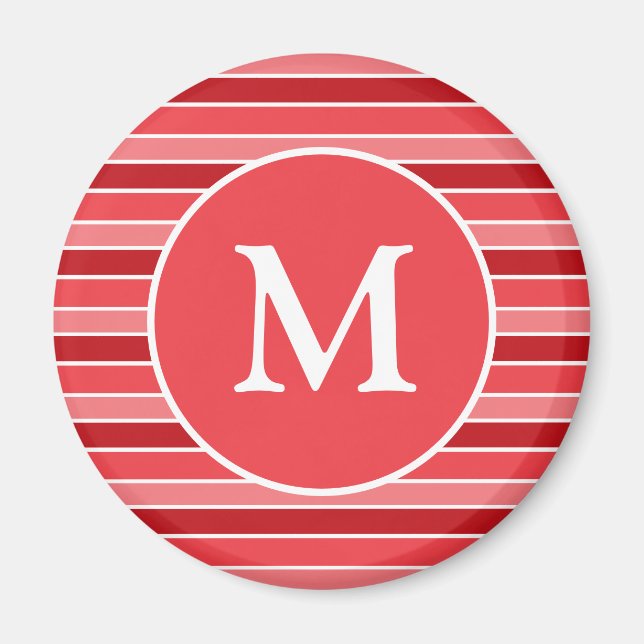 Shades of Red and White Striped Monogrammed Magnet (Vorne)