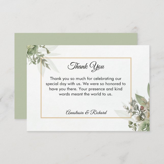 Shades of Sage Wedding Dankeskarte (Vorne/Hinten)