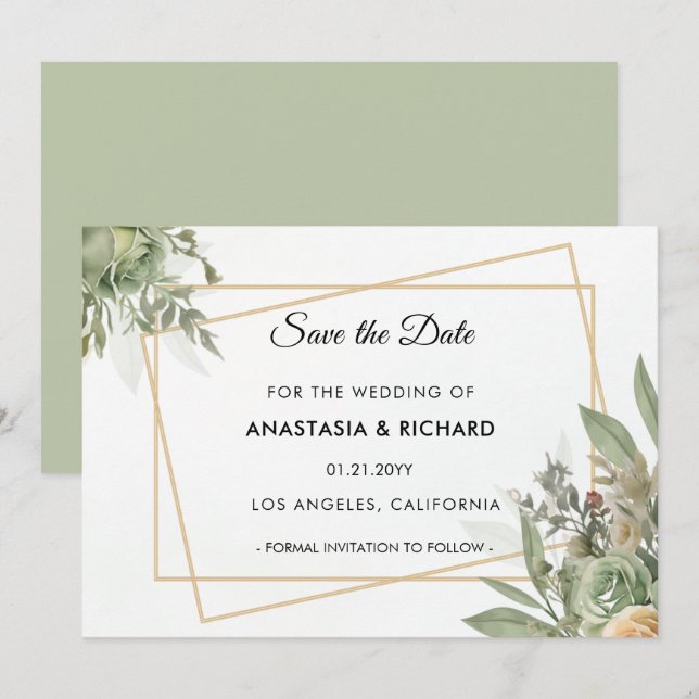 Shades of Sage Wedding Save the Date Card (Vorne/Hinten)