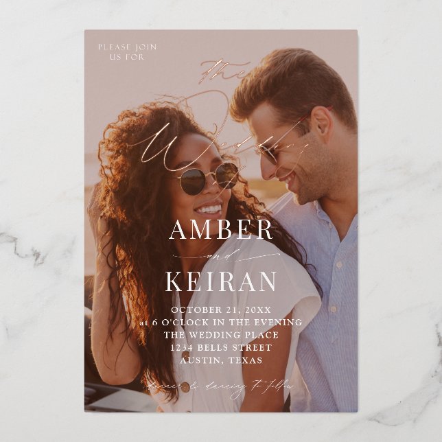 Shades - Sun Kissed Foto Wedding Folieneinladung (Vorderseite)