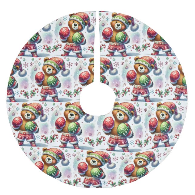 Shadow Boxing Holiday Bear Polyester Weihnachtsbaumdecke (Vorderseite)