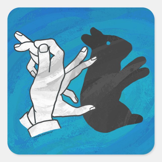 Shadow Rabbit auf blau Quadratischer Aufkleber (Vorderseite)