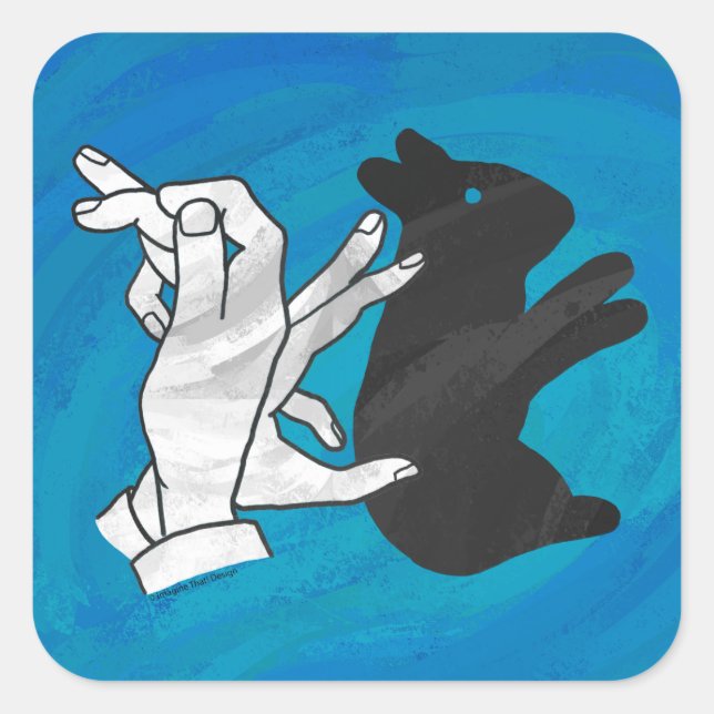 Shadow Rabbit auf blau Quadratischer Aufkleber (Vorderseite)