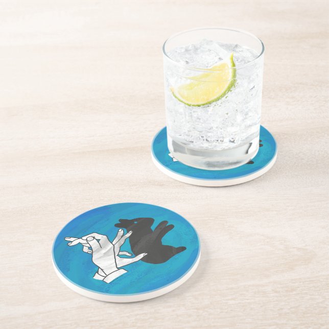 Shadow Rabbit auf blau Sandstein Untersetzer (Seite)