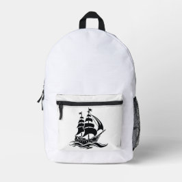 Shadow Sailing Ship – Vintage Ocean Illustration Bedruckter Rucksack