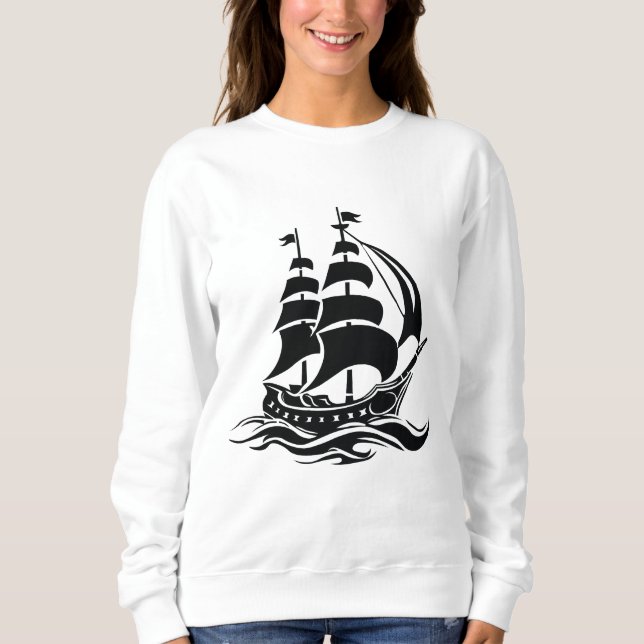 Shadow Sailing Ship – Vintage Ocean Illustration Sweatshirt (Vorderseite)