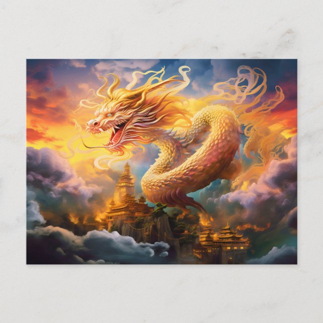 Shadow & Shine – Chinese Airbrush Dragon in Gold o Postkarte (Vorderseite)