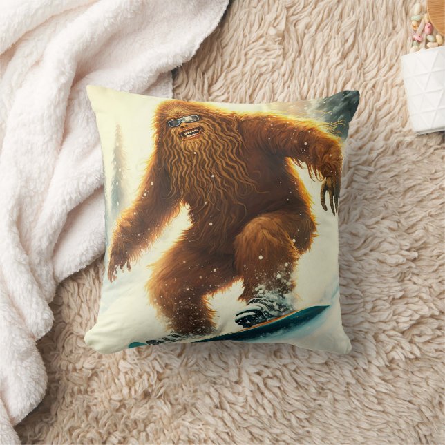 Shaggy Bigfoot Snowboarding AI Yeti Snowy Slope Kissen (Decke)