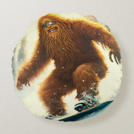 Shaggy Bigfoot Snowboarding AI Yeti Snowy Slope Rundes Kissen
