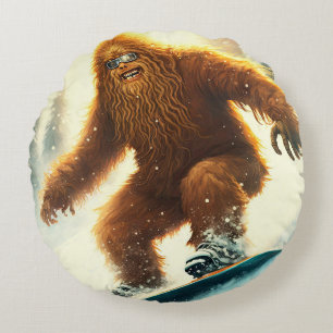 Shaggy Bigfoot Snowboarding AI Yeti Snowy Slope Rundes Kissen