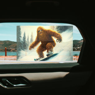 Shaggy Bigfoot Snowboarding Snowy Slope Sun Shade Fensteraufkleber