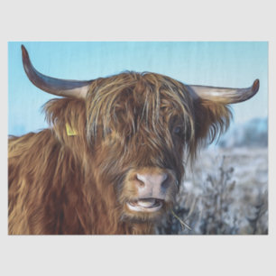 Shaggy Highland Beef Cow Oil Painting Seidenpapier