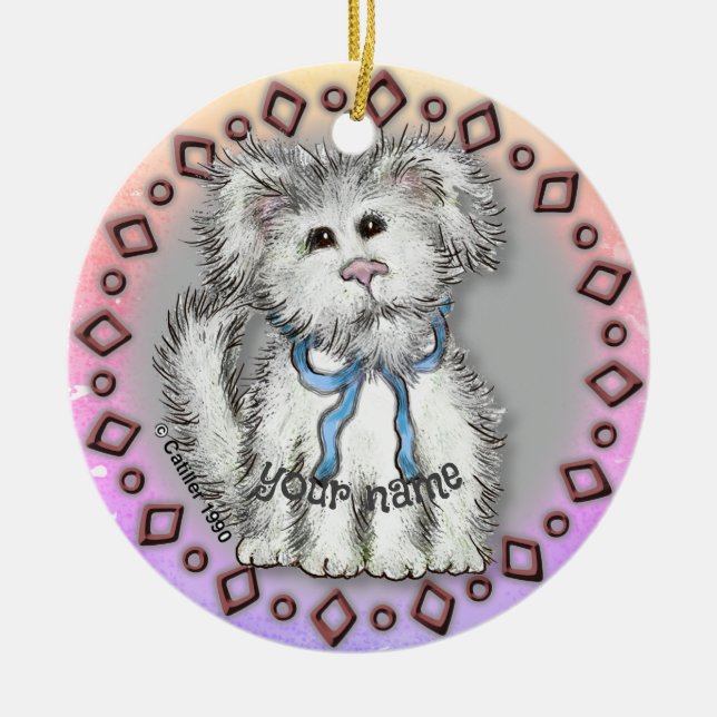 Shaggy Puppy Dog Keramik Ornament (Vorne)