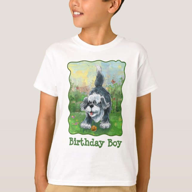 Shaggy Sheep Dog Birthday Boy T-Shirt (Vorderseite)