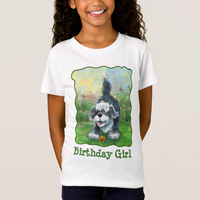 Shaggy Sheep Dog Birthday Girl T-Shirt (Vorderseite)
