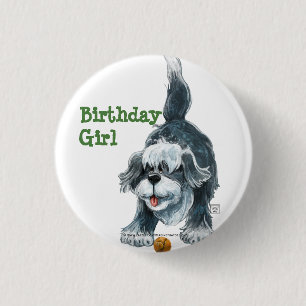 Shaggy Sheep Dog Party Center Button