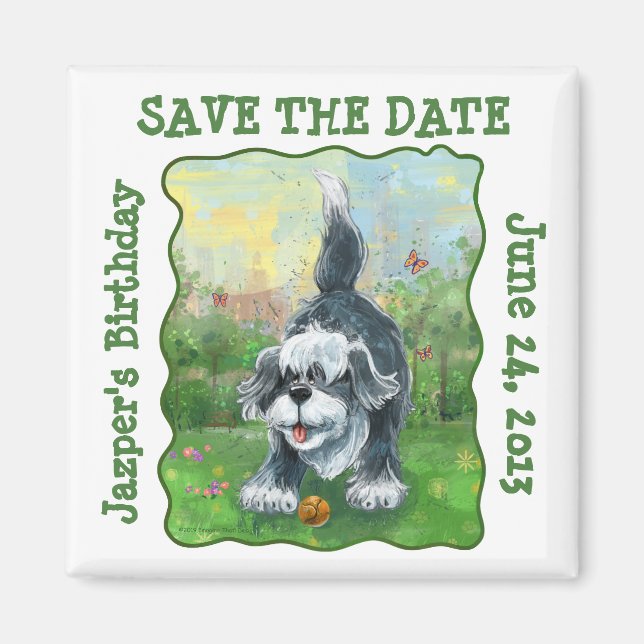 Shaggy Sheep Dog Party Center Save the Date Magnet (Vorne)