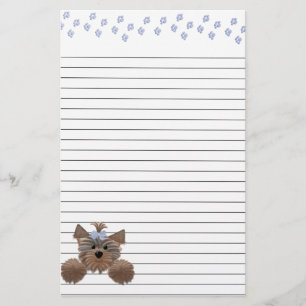 Shaggy Welpe und blaue Tatzen-Drucke gezeichnet Briefpapier