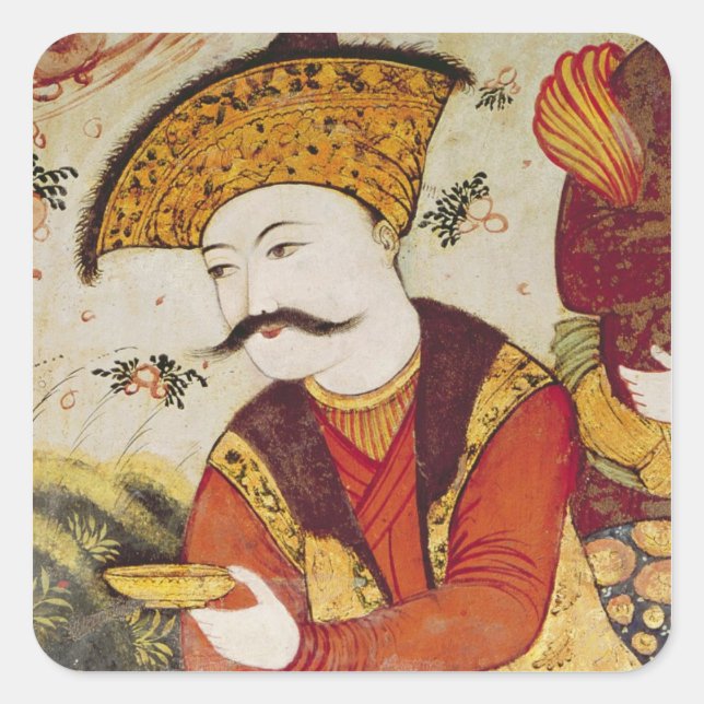 Shah Abbas I und ein Courtier Angebot Quadratischer Aufkleber (Vorderseite)