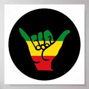 Shaka Hände mit Reggae-Farben Poster