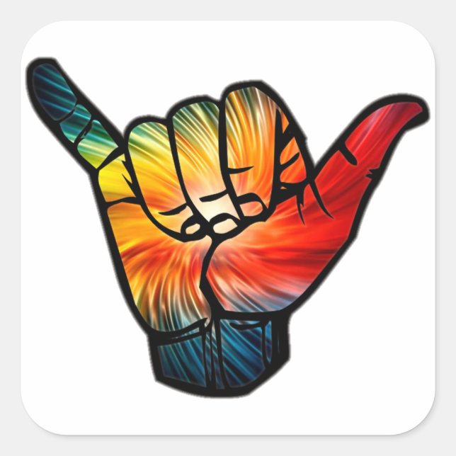 Shaka Regenbogen Quadratischer Aufkleber (Vorderseite)