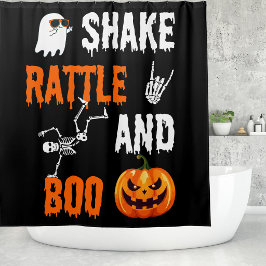 Shake, Rattle, Boo Fun Skeleton Pumpkin, Halloween Duschvorhang