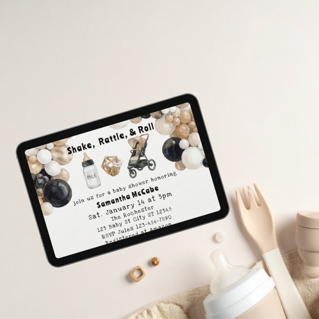 Shake, Rattle, Roll & Balloon Arch Baby Shower Einladung (Von Creator hochgeladen)