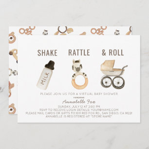 Shake Rattle & Roll Boho Virtual Baby Dusche Einladung