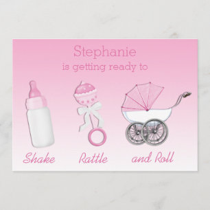 Shake Rattle und Roll Girl Baby Dusche Einladung