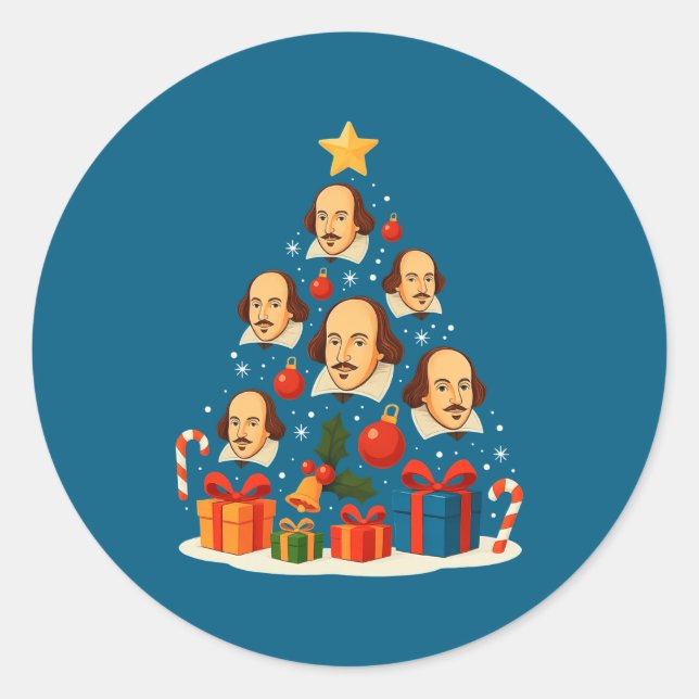 Shakespeare English Literature Christmas Tree Xmas Runder Aufkleber (Vorderseite)