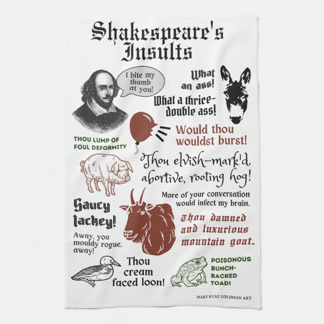 Shakespeare Insults Funny Bookish Theater Fan Geschirrtuch (Vertikal)