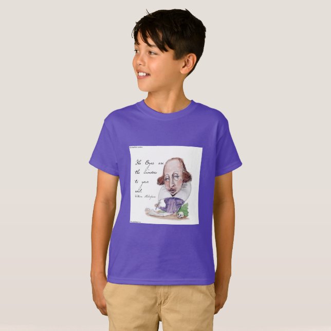 Shakespeare Karikatur & Tempest Quote Boys T-Shirt (Vorne ganz)