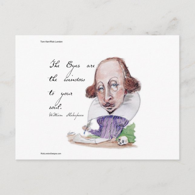 Shakespeare-Karikatur und das Tempest-Zitat Postkarte (Vorderseite)