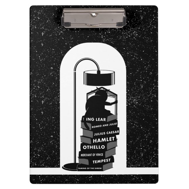Shakespeare Plays für schwarze und weiße Katzen Klemmbrett (Vorderseite)