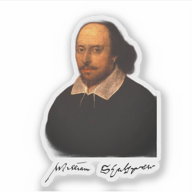 Shakespeare-Portrait und -Unterschrift Aufkleber (Vorderseite)