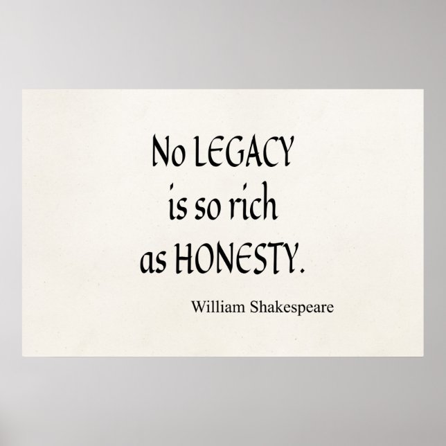 Shakespeare Quote No Legacy So Rich as Honesty Poster (Vorne)