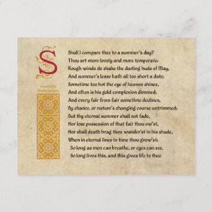 Shakespeare Sonett 18 (XVIII) auf Pergament Einladung