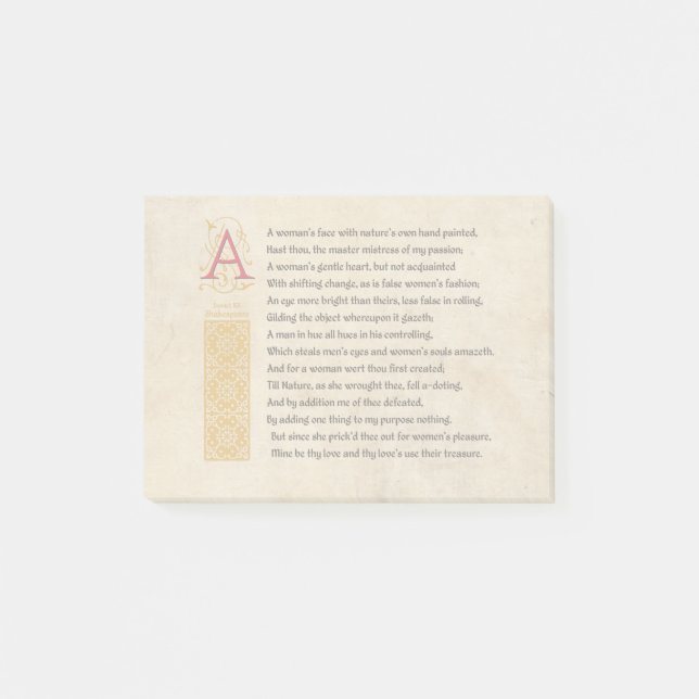 Shakespeare-Sonett 20 (XX) auf Pergament Post-it Klebezettel (Vorderseite)