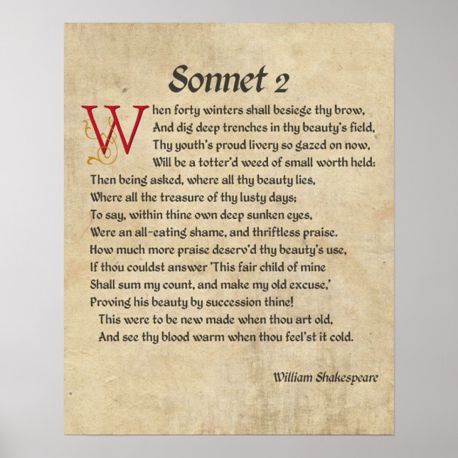 Shakespeare Sonett 2 Pergament Poster (Vorne)
